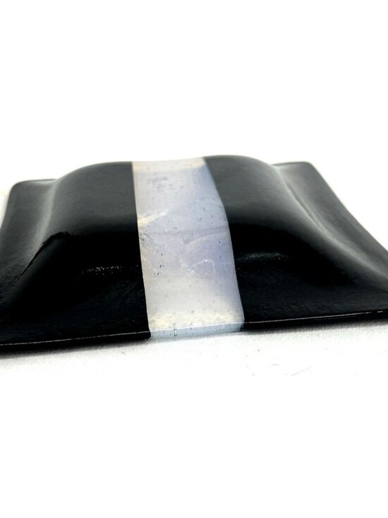 Fused Glass Trinket Dish Square Dichroic Iridescent Sushi Plate Signed 6.25\